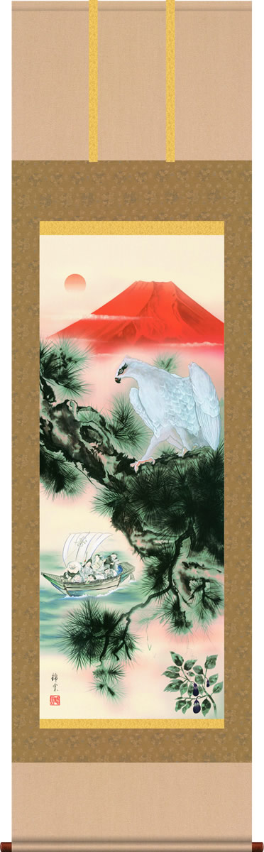 掛軸 掛け軸 吉祥初夢満願図 小倉錦雲 縁起開運祈願掛軸送料無料 尺五 桐箱 緞子 初夢への願いをあらわす モダンに掛物をつるす｜掛け軸の【ほなこて】店