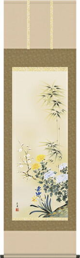 掛け軸-四君子／田中広遠（尺五）花鳥画掛軸・送料無料掛け軸