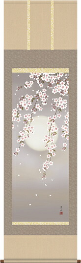 掛け軸-夜桜/緒方葉水(尺五)花鳥画掛軸・送料無料掛け軸|掛け軸の【ほなこて】店