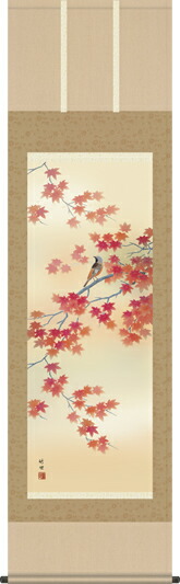 掛け軸-四季花鳥（秋）／田村　竹世（尺五・床の間に秋用掛軸花鳥画掛軸をどうぞ） [送料無料]