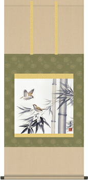 楽天市場】掛け軸 掛軸（かけじく）[尺三立]竹に雀（茂木 蒼雲）全国