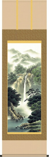 掛け軸-幽山渓谷／鈴村　秀山（尺五・床の間に夏用掛軸山水画掛軸をどうぞ） [和室 床の間 山水画 かけじく モダン インテリア 送料無料]