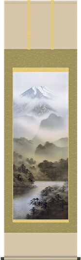 掛け軸-富士閑景／稲葉　苑舟（尺五・床の間に年中掛け用掛軸山水画掛軸をどうぞ）[和室 床の間 モダン ギフト おしゃれ 壁掛け 吊るす 安い 贈物 贈答 表装][送料無料]