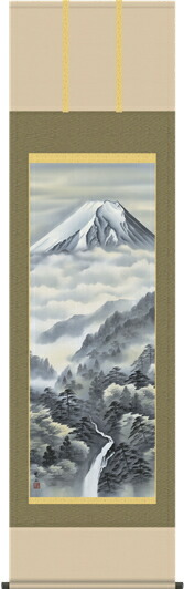 掛け軸-富峰渓谷／唐沢　碧山（尺五・床の間に冬用掛軸山水画掛軸をどうぞ）[和室 床の間 モダン ギフト おしゃれ 壁掛け 吊るす 安い 贈物 贈答 表装][送料無料]