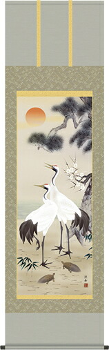 掛け軸-松竹梅鶴亀／小野　洋舟（尺五・床の間に慶事用慶祝画掛軸をどうぞ） [送料無料]｜掛け軸の【ほなこて】店