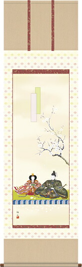 掛け軸-段飾雛／奥居　佑山（尺五・床の間に桃の節句画掛軸優美な掛軸をどうぞ）