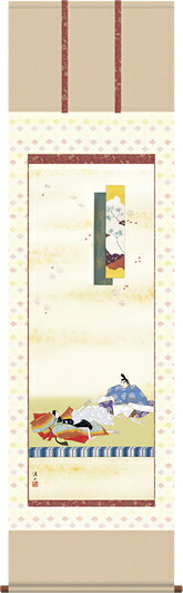 掛け軸-歌仙雛／伊藤　渓山（尺五・床の間に桃の節句画掛軸華やかな掛軸をどうぞ）