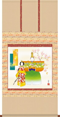国内発送 壁掛け オシャレ モダン 女の子 お雛様 雛祭り 桃 節句画 床の間 掛け軸 立雛 野川 秀華 幅広タイプ尺八横 床の間 に桃の節句画掛軸華やかな掛軸をどうぞ 和室 安い 飾る ギフト 贈物 ホビー F6 152