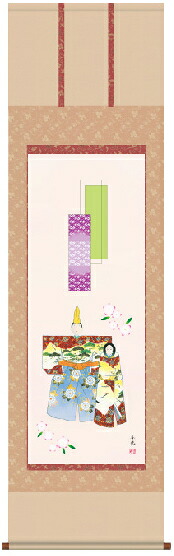 掛け軸-立雛／西尾　香悦（尺五・床の間に桃の節句画掛軸優美な掛軸をどうぞ）[和室 床の間 節句画 桃 雛祭り お雛様 女の子 モダン オシャレ 壁掛け 安い 贈物 ギフト 飾る]
