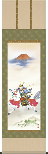 掛け軸-吉祥武者／宇崎　洋山（尺五・床の間に男子の成長を願う掛軸端午の節句画掛軸をどうぞ）[和室 床の間 初節句 端午 五月 こどもの日 男の子 モダン オシャレ 壁掛け 安い 贈物 ギフト 飾り]
