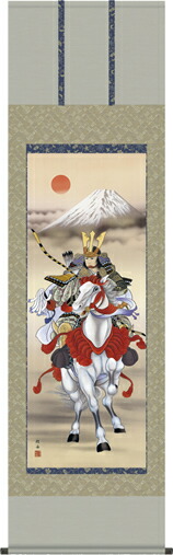 掛け軸-白馬武者／長江　桂舟（尺五・床の間に端午の節句画掛軸元気な男児の掛軸を）[和室 床の間 初節句 端午 五月 こどもの日 男の子 モダン オシャレ 壁掛け 安い 贈物 ギフト 飾り]