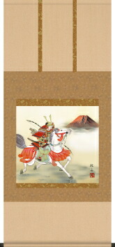掛け軸-若武者／長江　桂舟（尺五横・床の間に端午の節句画掛軸勇壮な掛軸をどうぞ）[和室 床の間 初節句 端午 五月 こどもの日 男の子 モダン オシャレ 壁掛け 安い 贈物 ギフト 飾り]