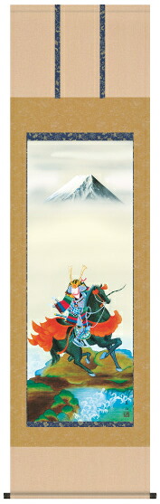 掛け軸-富峰武者／榎本　東山（尺五・床の間に男子の成長を願う掛軸端午の節句画掛軸をどうぞ）送料無料、伝統の床の間飾り、初節句祝い、伝統の床の間飾り、男の子誕生祝、出産祝い