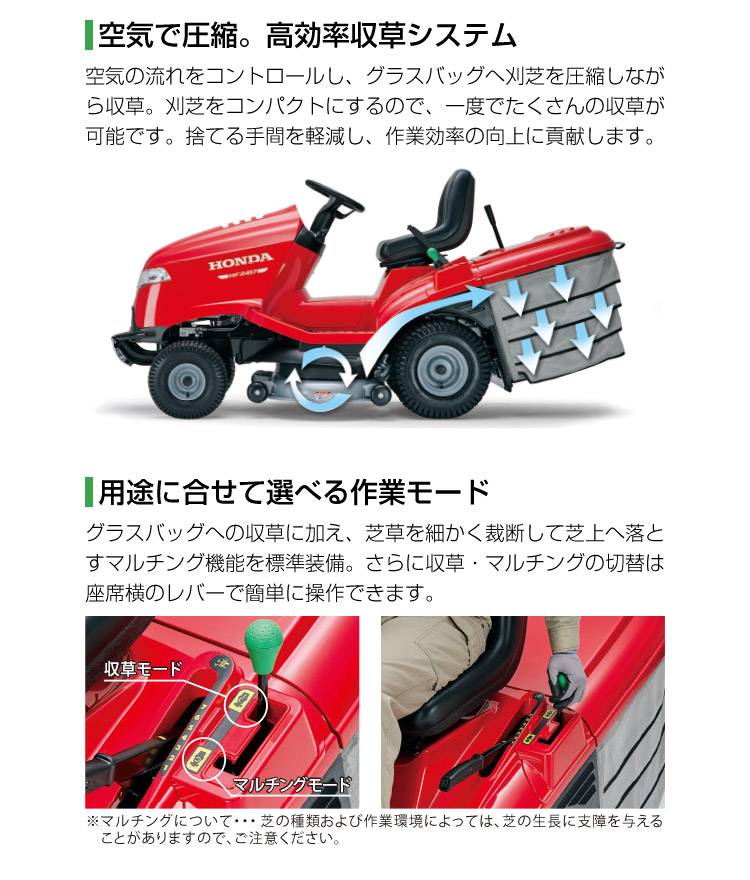 乗用芝刈り機 Hf2417 新発売 受注発注品 ホンダ 排気量530cc プラウ Hf2417 グラスバッグ300l標準装備 クボタ耕運機 精米機 草刈機 刈幅102cm 店始動確認してお届け ホンダ乗用芝刈り機 送料別途