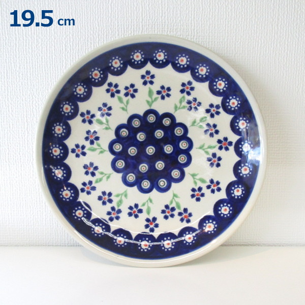 楽天市場】ポーリッシュポタリー プレート 19cm（青）食パン皿 花柄