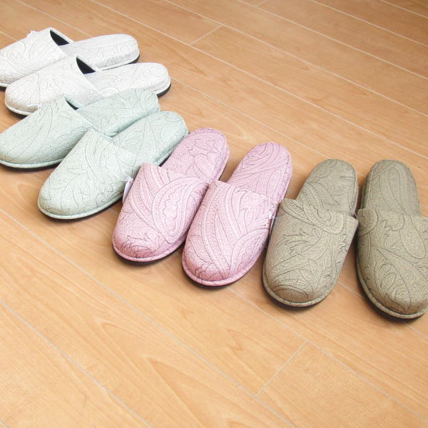 楽天市場 スリッパ 植物柄 ジャガード織り レディース 25cm 来客用 ジャガード織り 吊り込みスリッパ 北欧雑貨 マット プロヴァンスの風