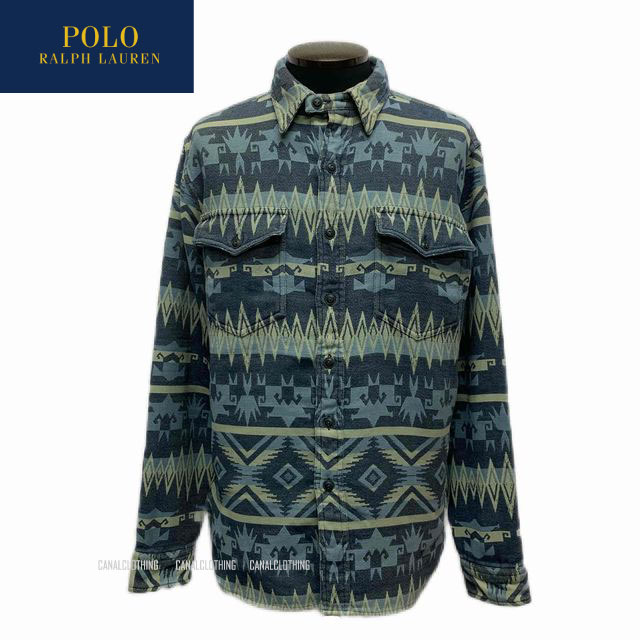 【対応】 POLO RALPHLAUREN INDIGO NATIVE SHIRT ポロラルフローレン ネイティブ柄シャツ クラシックフィットインディゴ チンストラップ ラルフ、正規 アメリカ買い付け CLASSICFIT,クラシックフィット 710892600001