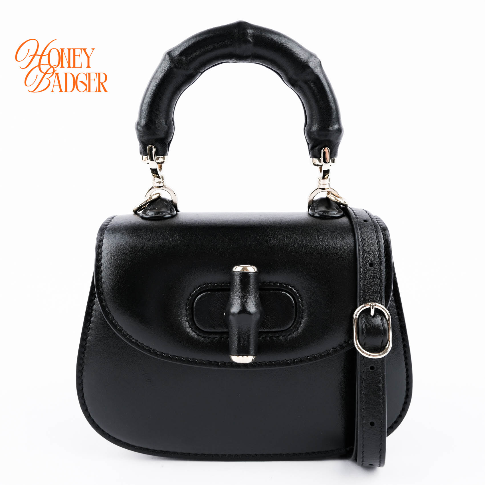 【中古】【美品】GUCCI グッチ バンブー1947 ハンドバッグ レザー ブラック ミニ 182,900円