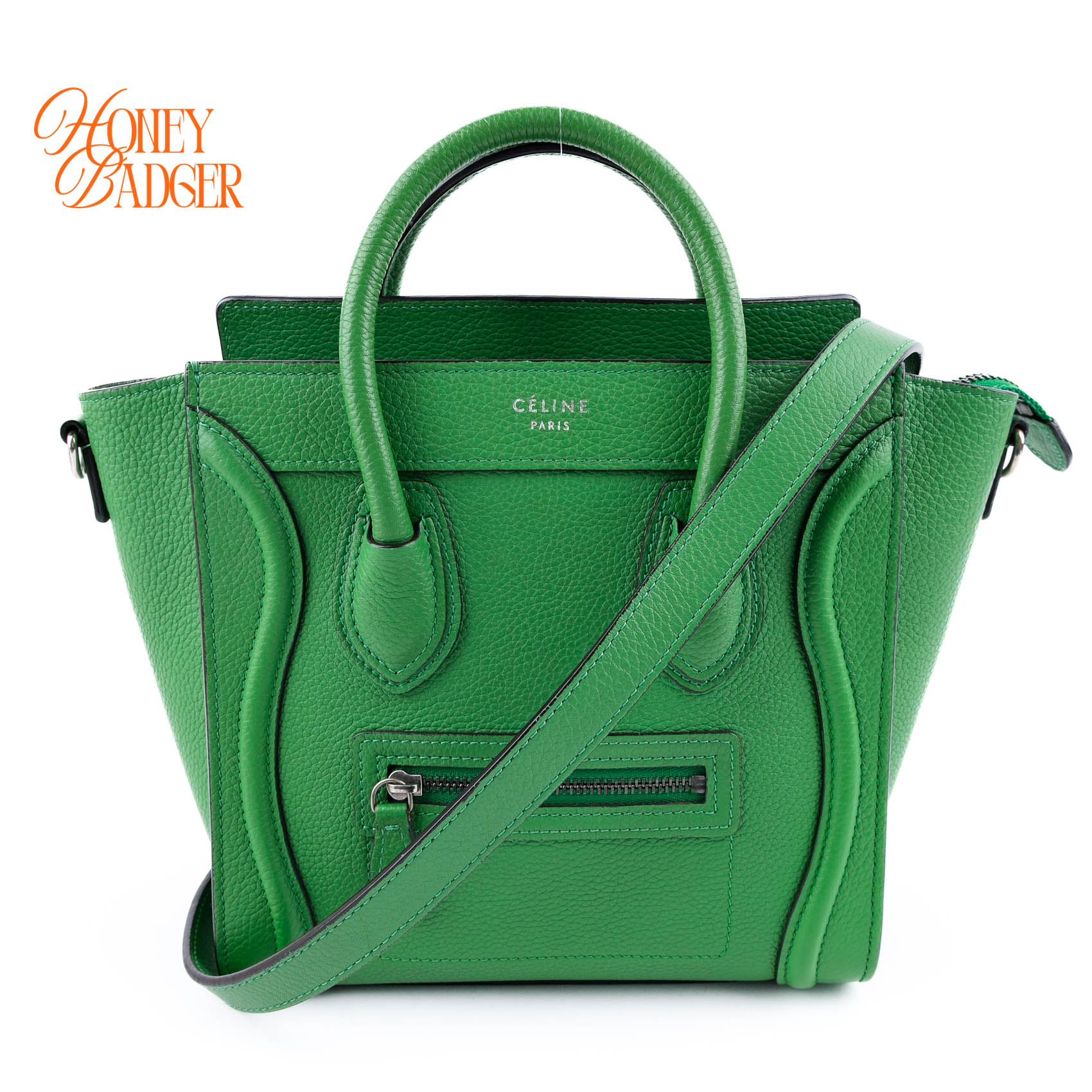 【中古】【美品】Celine セリーヌ ラゲージナノ マイクロショッパー なめし革 ハンドバック 緑であること