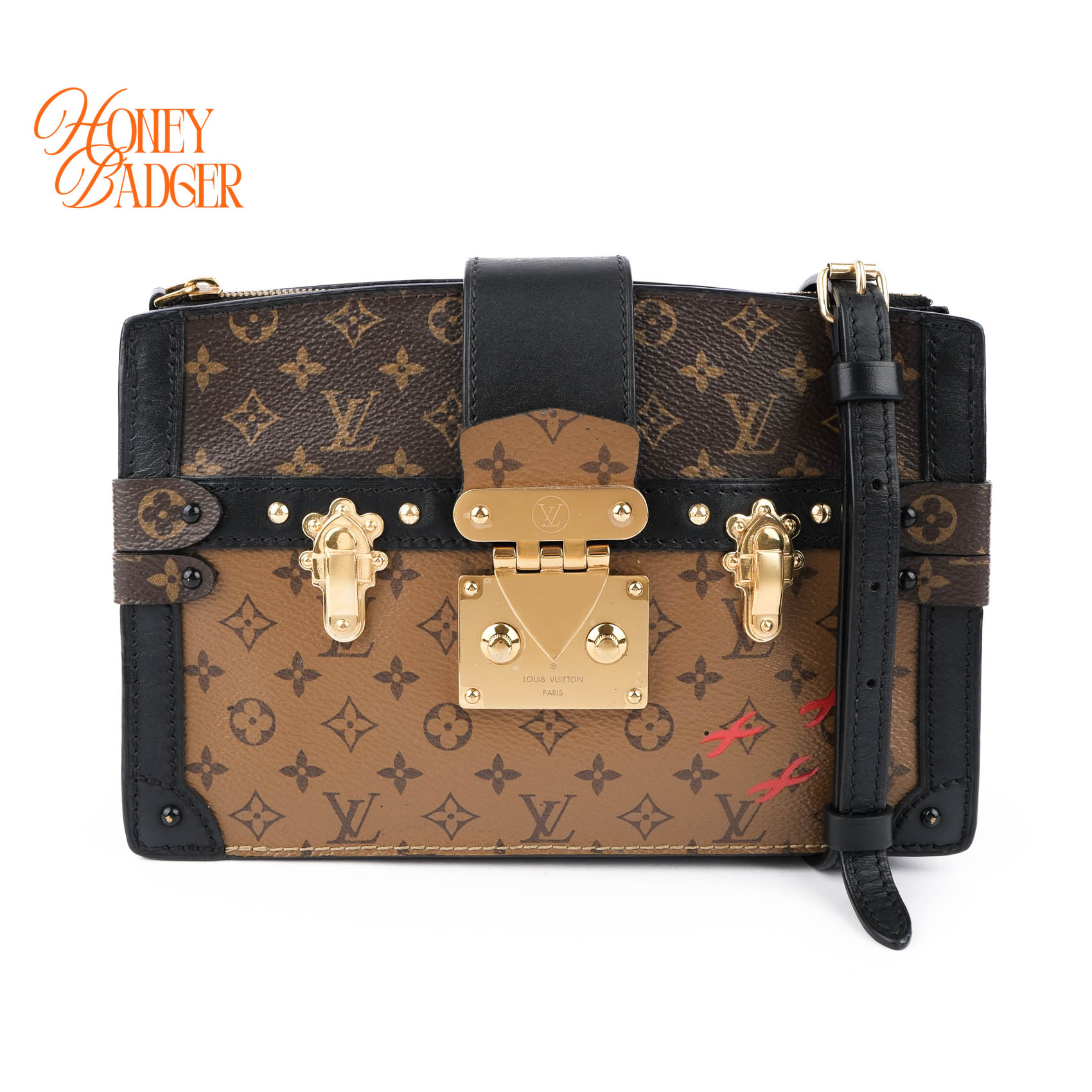 【中古】Louis Vuitton ルイヴィトン モノグラムリバース ブートクラッチペダル M43596 赤銅色 RFID化学反応あり
