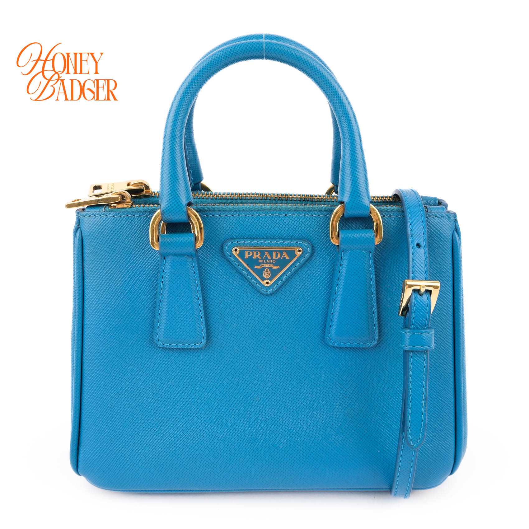 【中古】プラダ PRADA GALLERIA SAFFIANOサフィアーノ ミニガレリア なめし革 2WAYハンドバック 青み