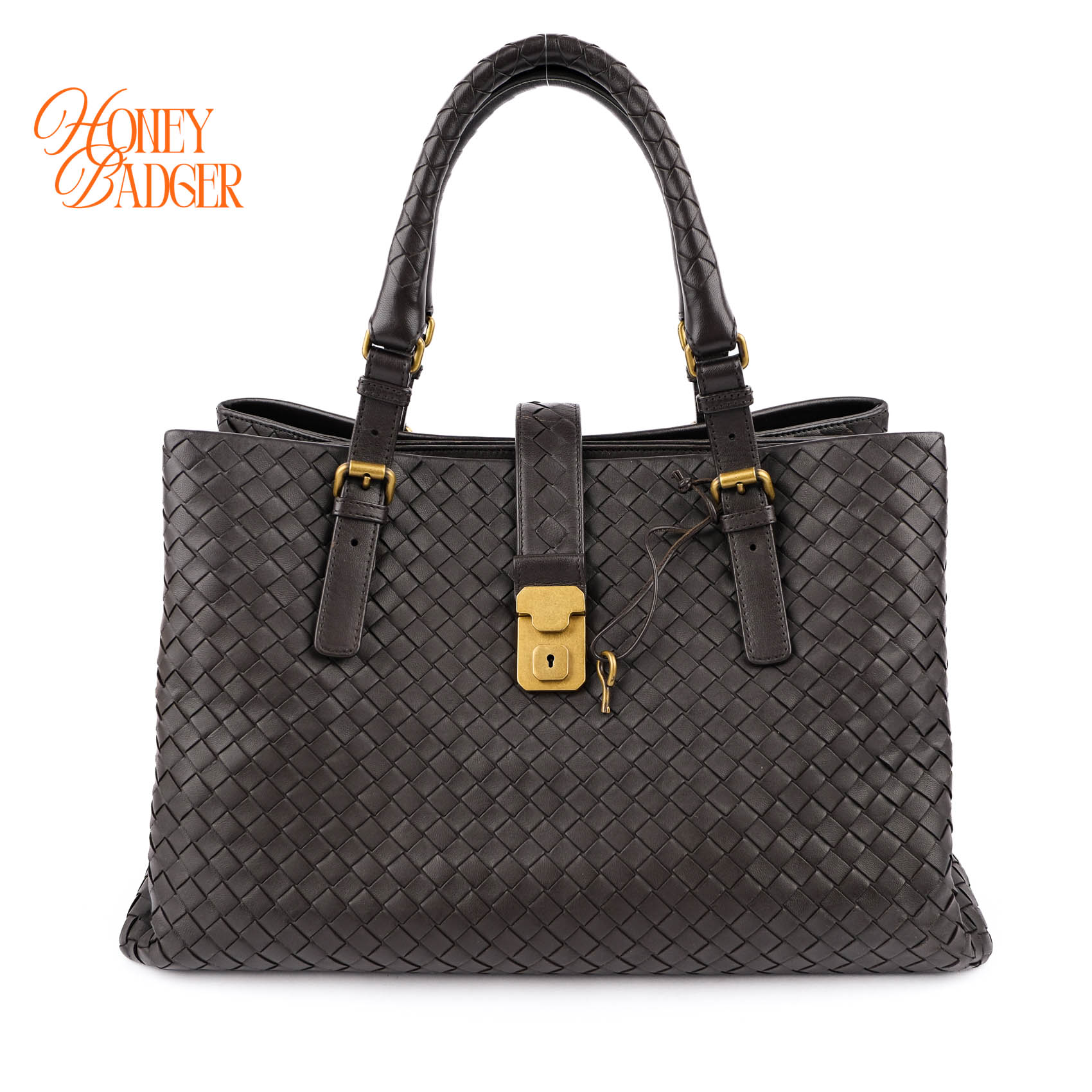 【中古】ボッテガヴェネタ Bottega Veneta イントレチャート ローマ レザー ハンドバッグ ブラウン 171265 ラージ