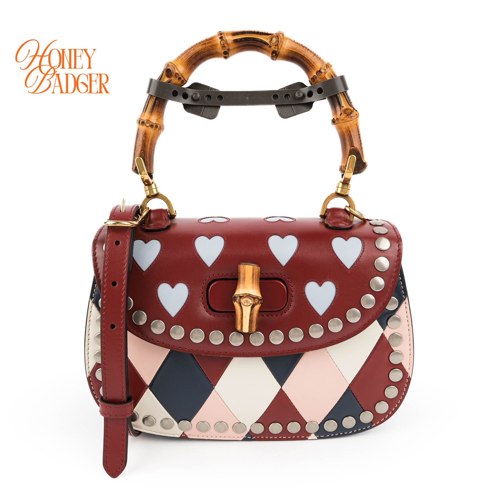 【滅多に無い・レア】 グッチ （GUCCI） バンブー 1947 ミニ ハンドバック ハート型 パッチワーク ハート型赤いこと