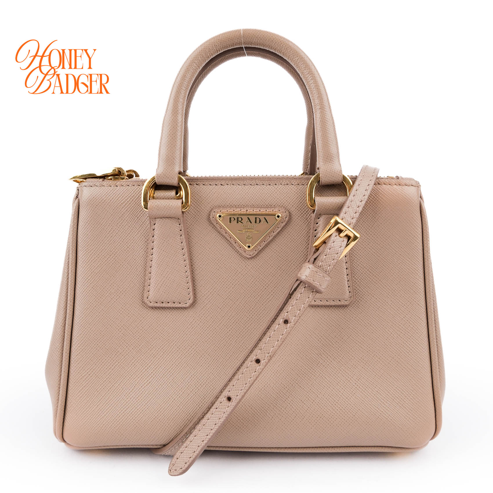 【中古】【美品】 プラダ （PRADA） ガレリア サフィアーノ ミニ 2way ハンドバック ショルダーバッグ なめし革 ベージュ ゴールド金具
