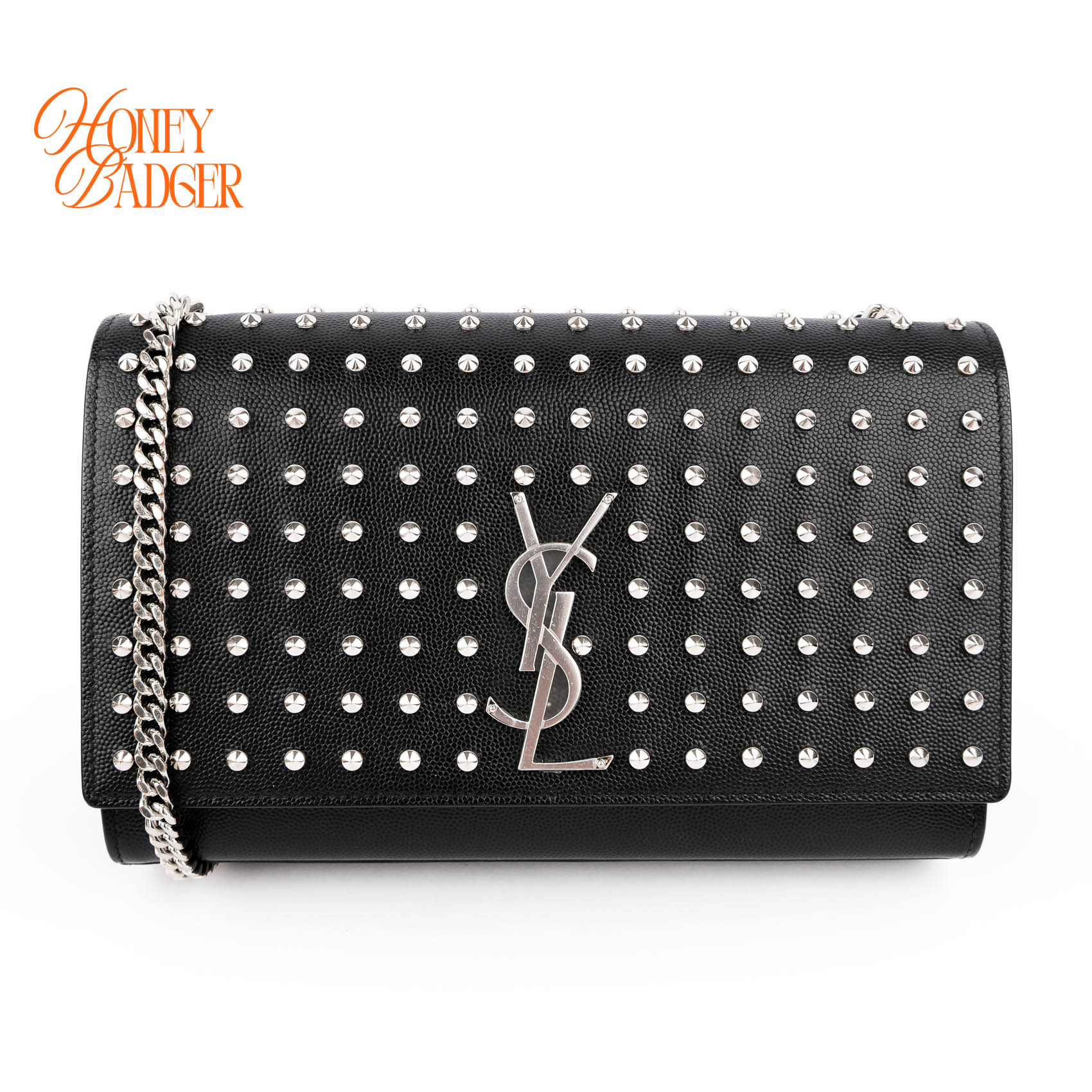 【中古】【美品】 サンローラン 光の都市 (SAINT LAURENT) ケイト 並み並み チェーン店ショルダーバッグ スタッズ YSLロゴタイプ グレインレザー 黒いこと 黒 しろがね色金具