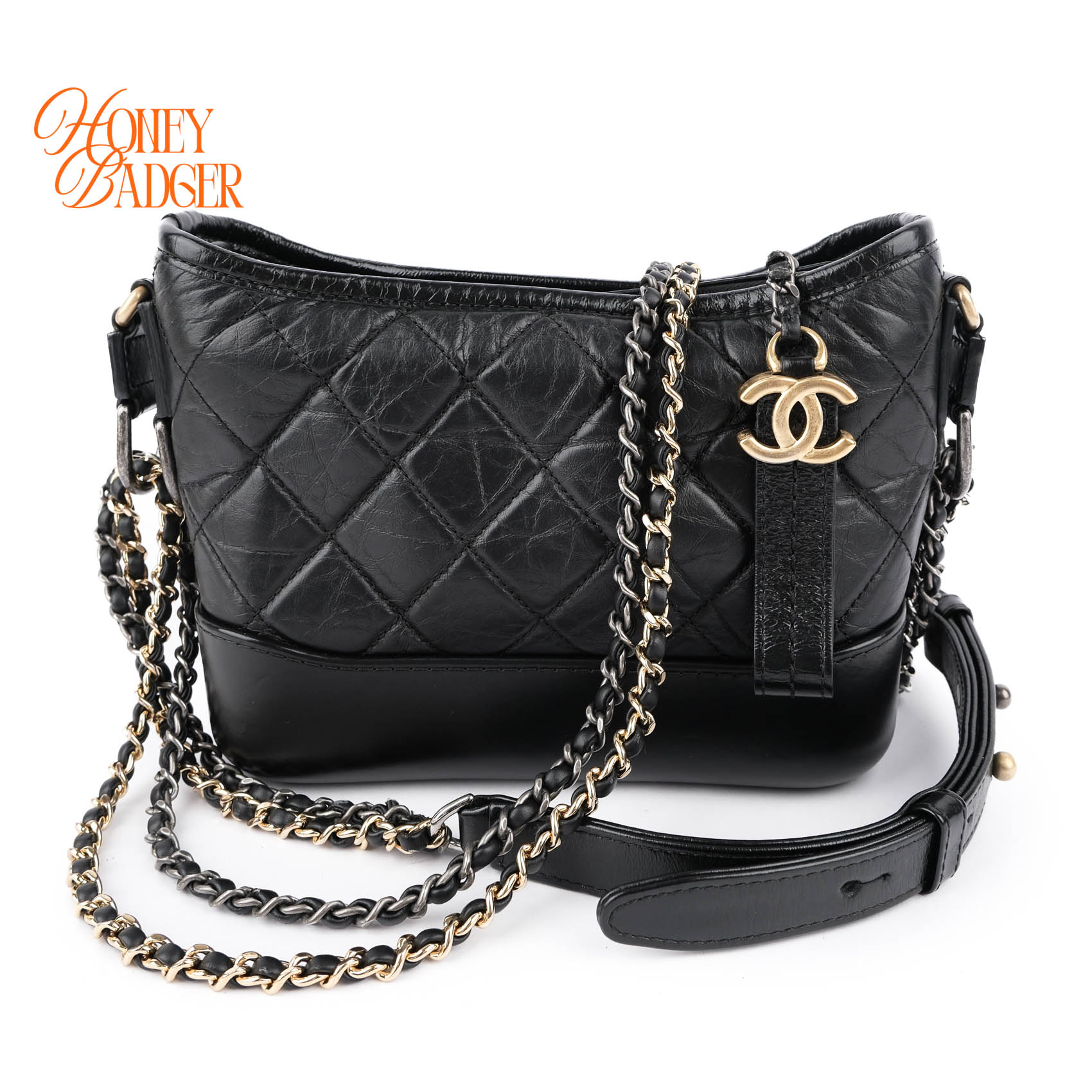【中古】【美品】シャネル CHANEL ガブリエル ドゥ シャネル スモール ホー洋弓 御徒面子 A91810 マトラッセ エイジド カーフレザー 黒いこと 黒 雑ぜ合わせる金具 Wチェーン店 ショルダーバッグ はりつけ台上半身 レディース