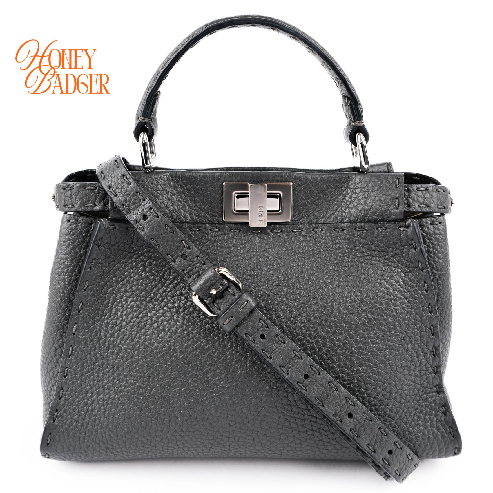 【中古】【美品】フェンディFENDI ミニピーカブー セレリア なめし革 2WAYハンドバック 薄墨色 8BN244