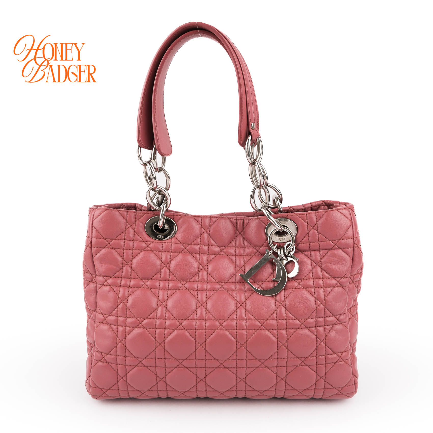 【中古】【美品】クリスチャン クリスチャンディオール DIOR ディオールソフト カナージュ チェーン店 トートバッグ ショルダーバッグ 子ヒツジ人はだ サクラ色 しろがね色金具 レディース