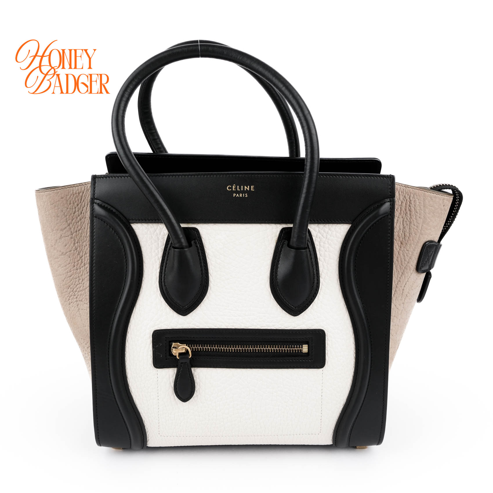 【中古】【美品】セリーヌ CELINE ラゲージ マイクロショッパー ハンドバック トートバッグ マルチ色合い トリコールホワイト 黒いこと ベージュ