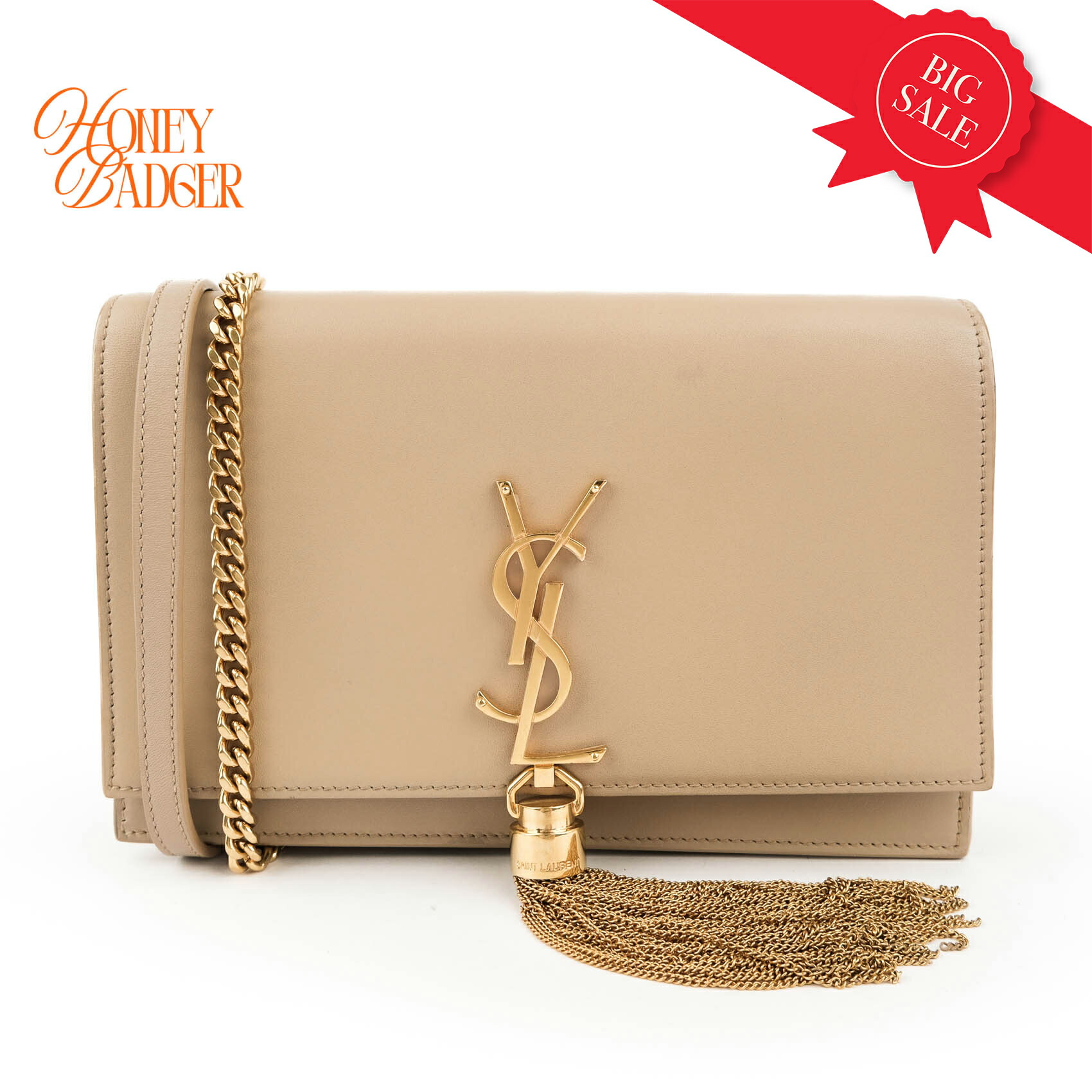 【中古】SAINT LAURENT PARIS サンローランパリ ケイト タッセル なめし革 チェーンウォレット ベージュ 452159 曲がった掛け