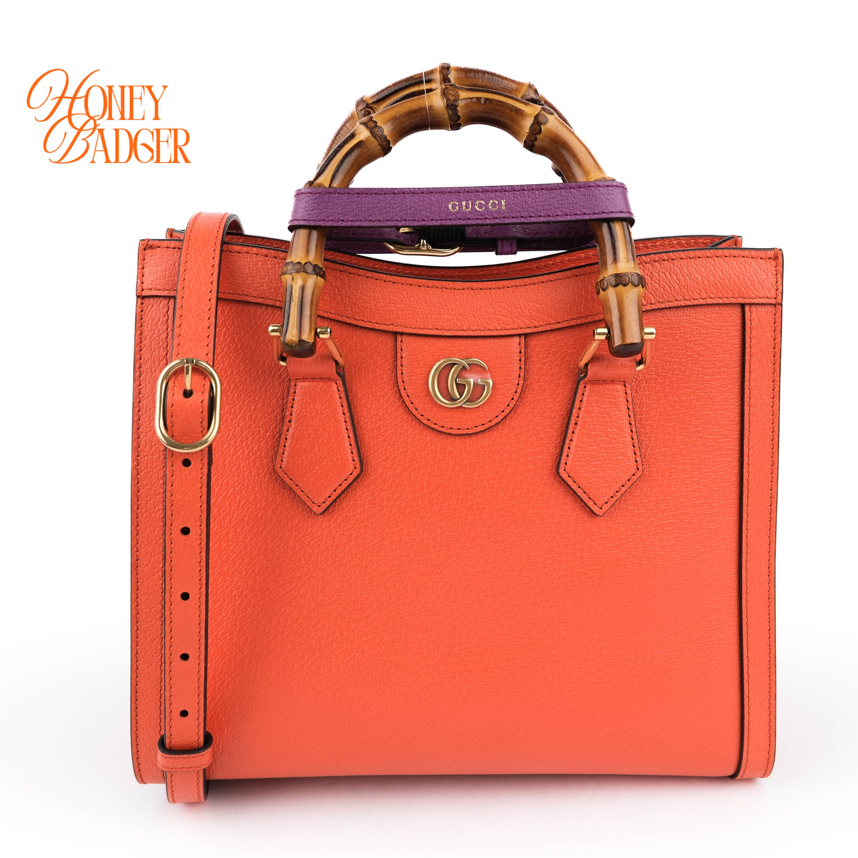 【中古】【美品】グッチ GUCCI ダイアナ ミニ トートバッグ バンブー ハンドバック オレンジ色 パープル金具ゴールド なめし革 2WAY レディース 655661