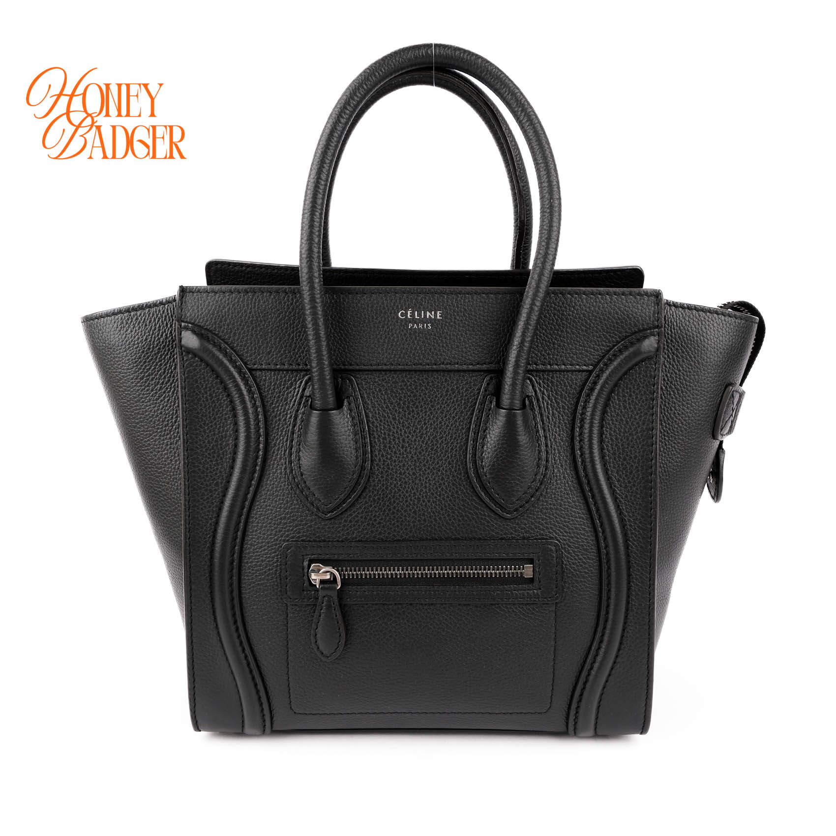 【中古】【美品】セリーヌ CELINE ラゲージ マイクロ トートバッグ ハンドバック 黒いこと 黒 しろがね色金具 グレインドカーフ ドラムドカーフ なめし革 レディース