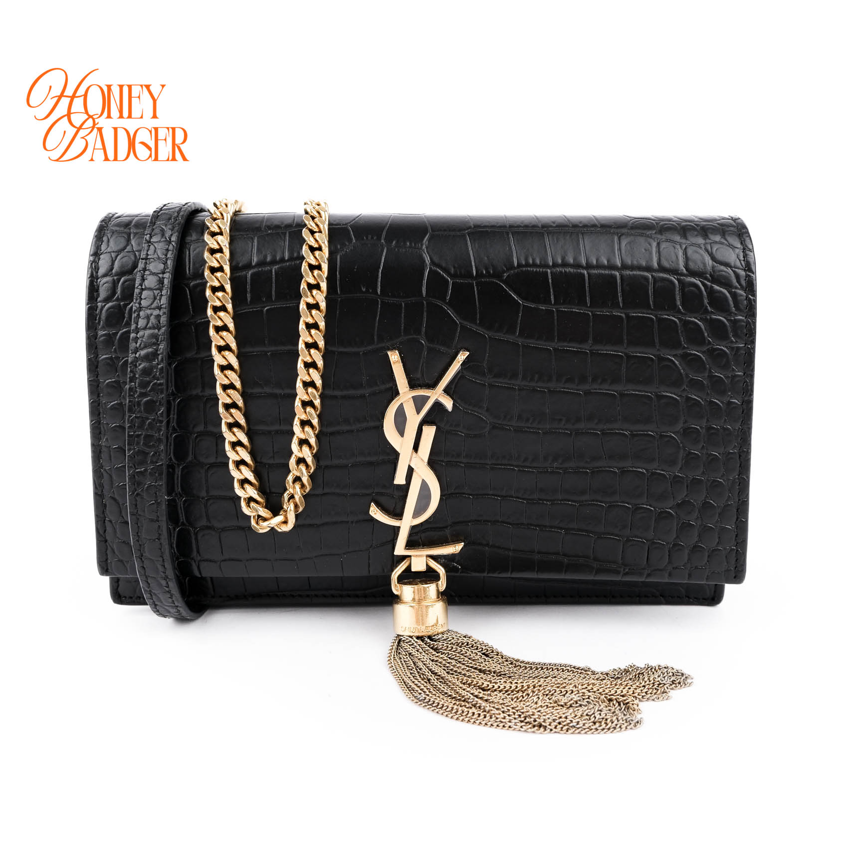 【中古】SAINT LAURENT PARIS サンローラン ケイト タッセル ミディアムクロコダイルエンボスレザー