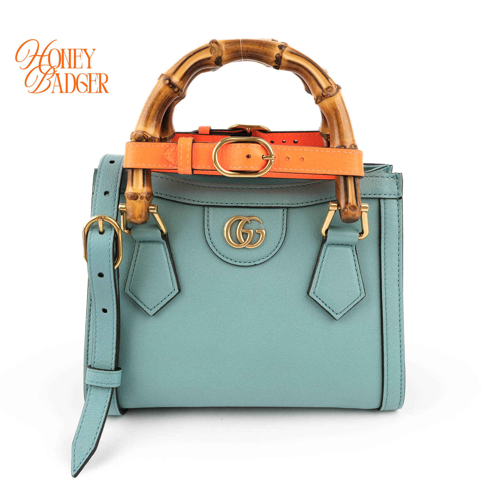 【中古】GUCCI グッチ ダイアナ ミニ トート スムースレザー 点火装置青色 オレンジネオンベルト