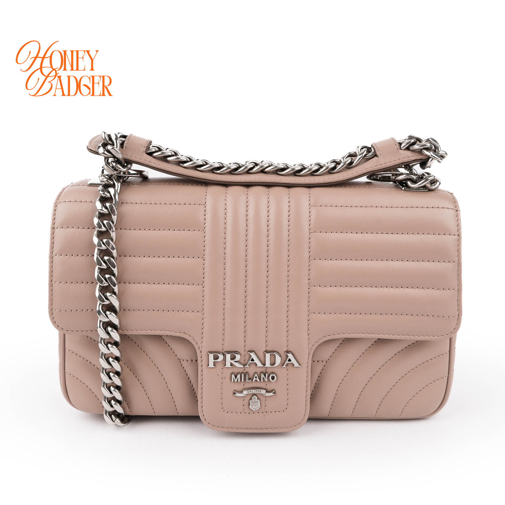 【中古】【美品】 プラダ PRADA プラダ ダイアグラム なめし革 チェーン店ショルダーバッグ1BD201 サクラ色 ラージ