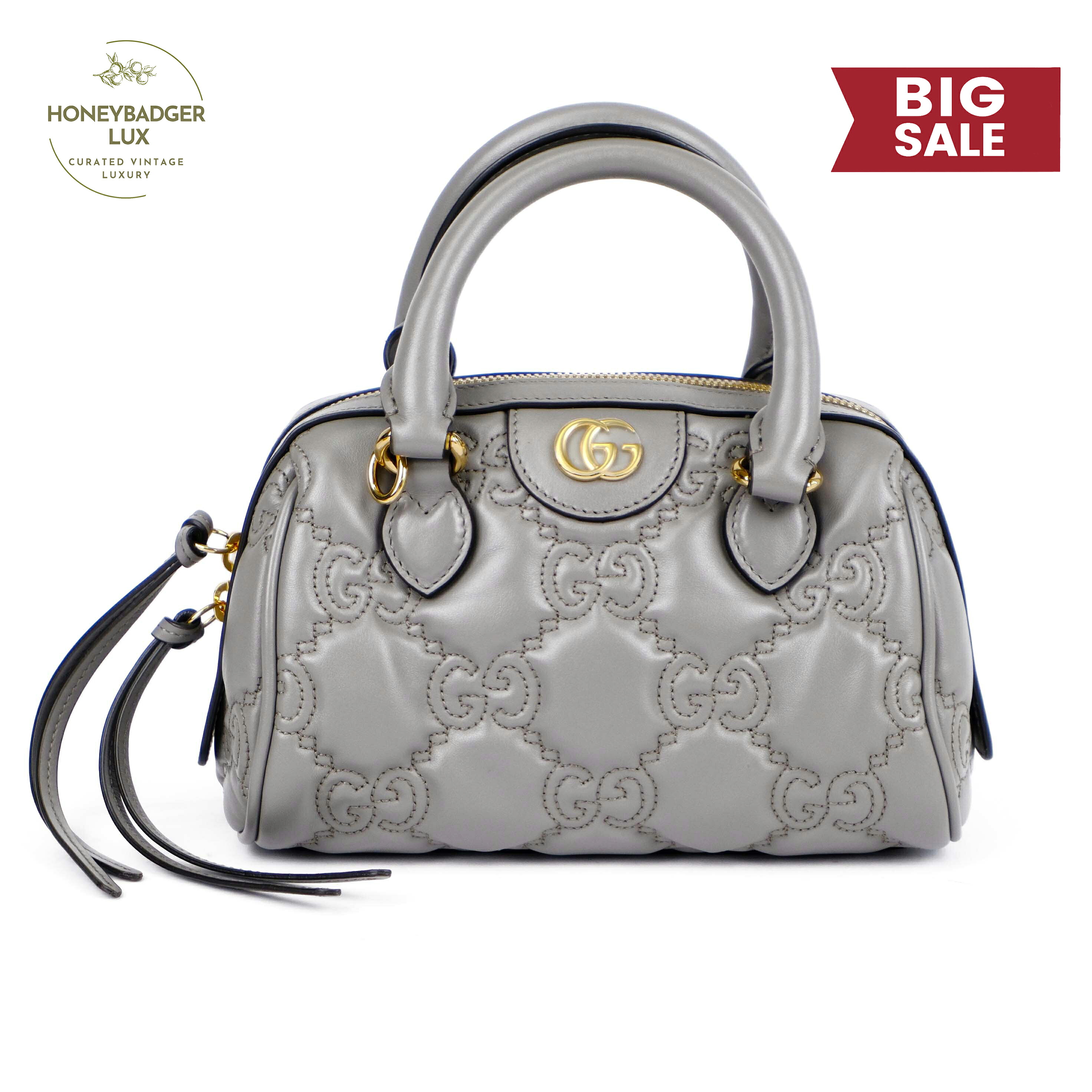 【中古】【美品】グッチ GUCCI GGマトラッセ レザー 2WAYハンドバッグ グレー 702251 レディース ショルダーバッグ ショルダー付き 箱付き 金具