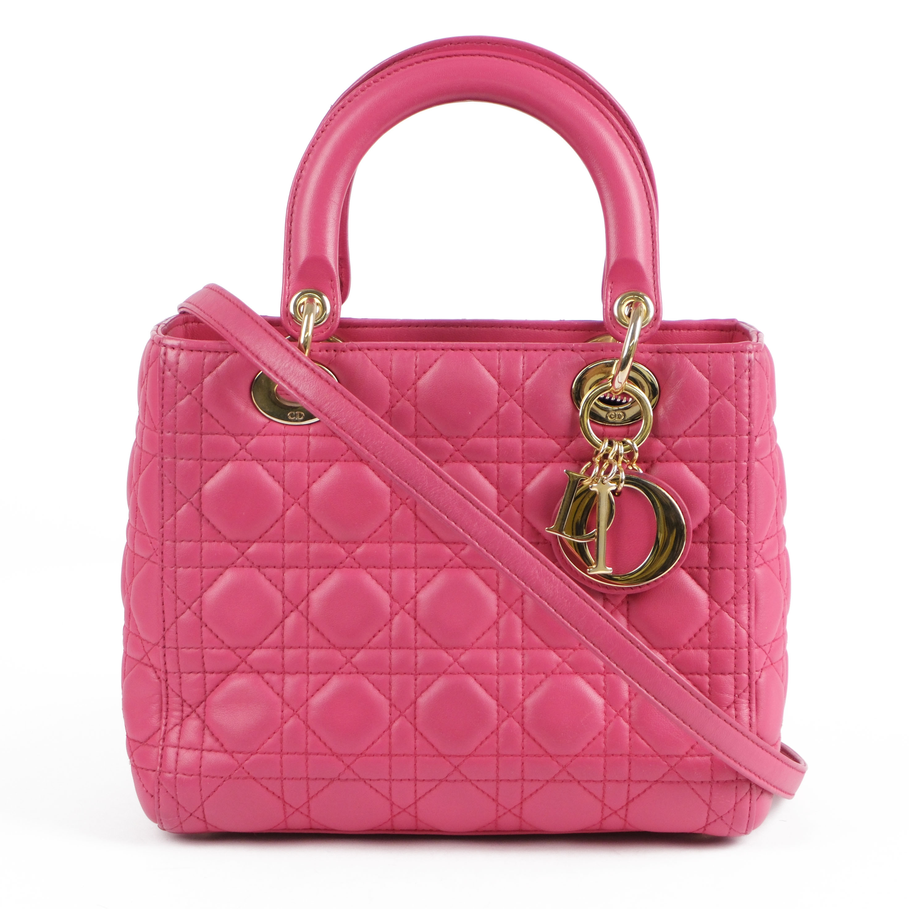 SAC À MAIN AUTHENTIQUE CHRISTIAN DIOR CANNAGE ROSE LADY DIOR SAC À BANDOULIÈRE 2 VOIES CUIR F/S