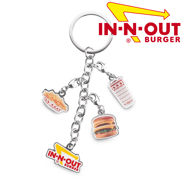 楽天市場 メール便可 In N Out Burger イン アンド アウト バーガー 3つのメニューとロゴのチャーム付きキーホルダー キーチェーン 取り外し可能 アメリカ 西海岸 カリフォルニアで人気のハンバーガーショップのグッズです Honeydo