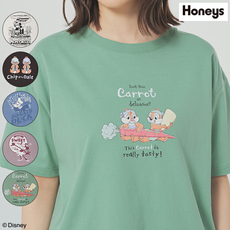 ＼最大2000円OFFクーポン♪マラソン限定／トップス Tシャツ 半袖Tシャツ ディズニー カットソー 半袖 ミッキー キャラクター プリント ゆったり レディース Honeys ハニーズ ディズニー／ゆるTシャツ画像