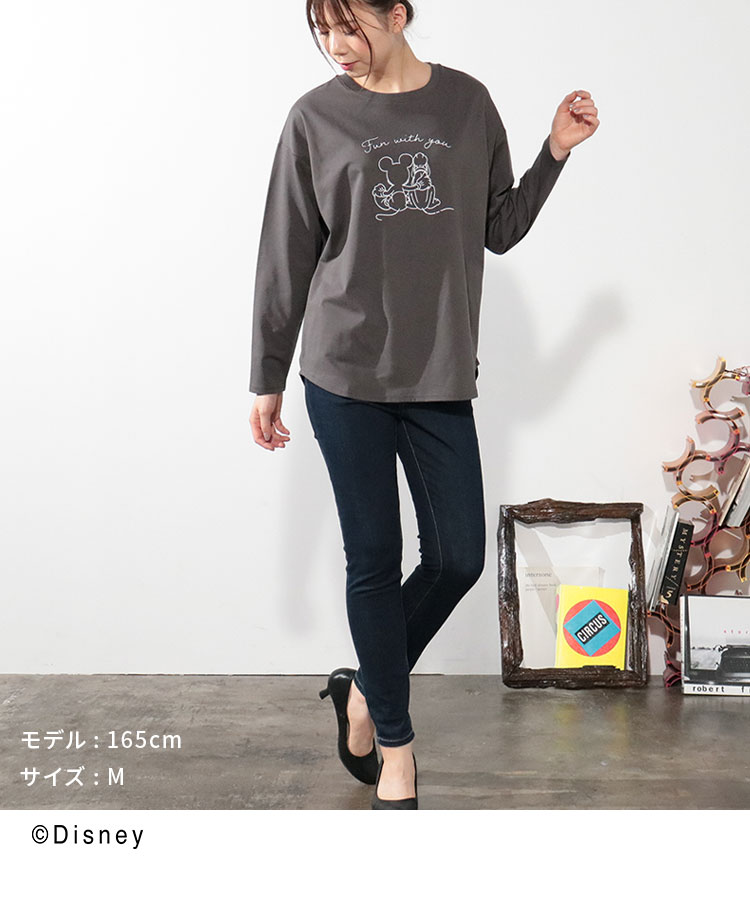 信託 トップス ロンt Tシャツ 長袖 ゆったり イラストプリント おしゃれ レディース 秋 冬 Honeys ハニーズ ｔシャツ ディズニー Cmdb Md