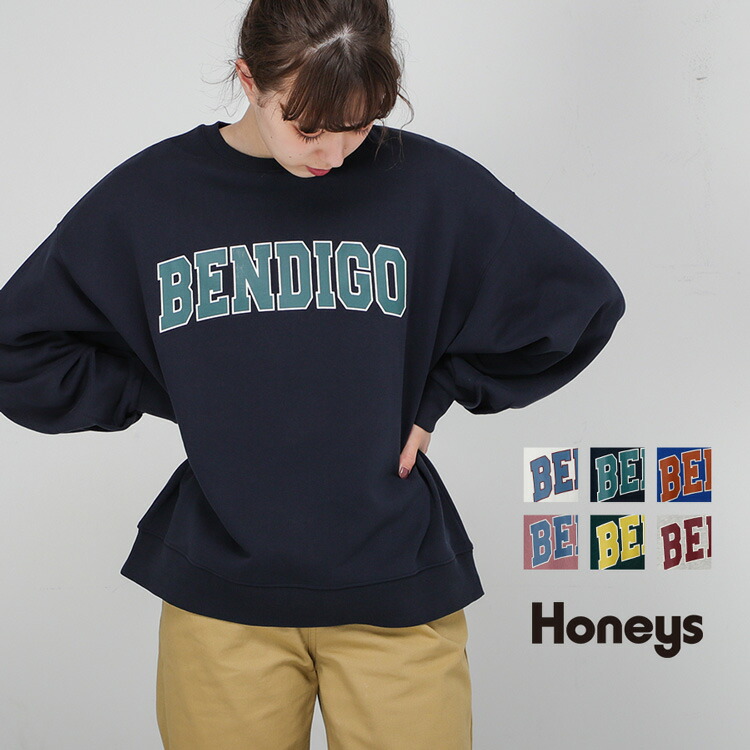 トップス トレーナー スウェット 裏毛 オーバーシルエット カレッジロゴ レディース 秋 Honeys ハニーズ ロゴビッグトレーナー 激安正規