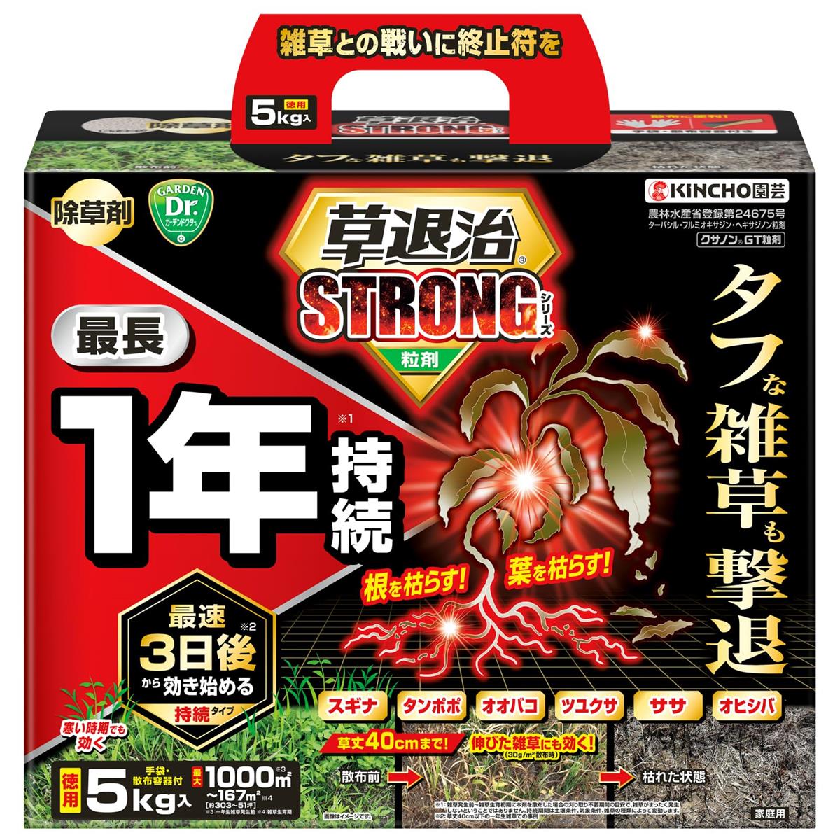 KINCHO園芸 除草剤 草失くする同盟罷工ロングつづき物 粒手合い クサノンGT粒剤5kg 成り行き 1年