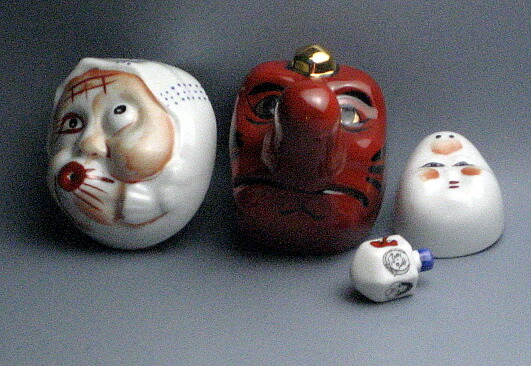 骨董品です！おかめ・火男・天狗の可盃 3点セット忠馬製 k2289 骨董品です！おかめ・火男・天狗の可盃 3点セット忠馬製 k2289