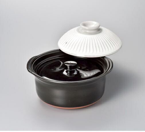 ご飯土鍋2合炊き 菊花 蓋付き萬古焼 直火 ご飯鍋 2合炊き 直火専用 銀峯 菊花 粉引 ごはん土鍋 萬古焼