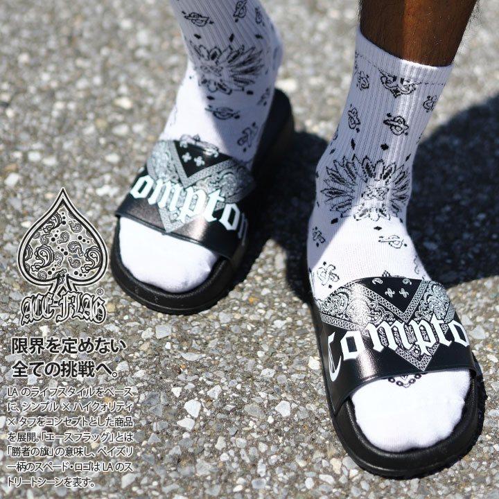 ACE FLAG スポーツサンダル ペイズリー Compton コンプトン メンズ 春夏秋用 黒 エースフラッグ シャワーサンダル 厚底 ビーサン ビーチサンダル おしゃれ ペイズリー柄 b系 ヒップホップ ファッション ダンス ストリート系 ハイ ブランド 新作 AF-FW-SS-002