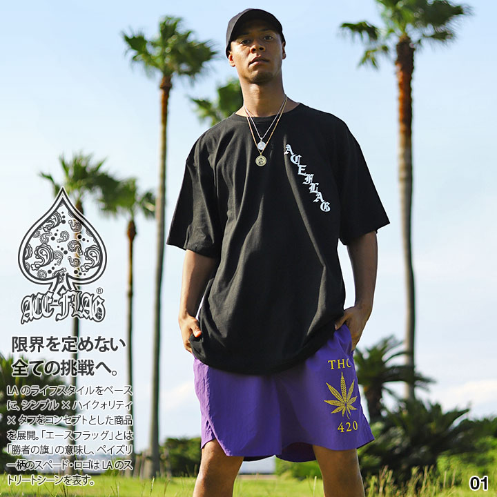 【43%OFF】ACE FLAG 上下セット 半袖 Tシャツ ハーフパンツ メンズ 全6種 大きいサイズ エースフラッグ セットアップ ナイロン ビッグシルエット 大麻 マリファナ ヘンプ b系 ヒップホップ ファッション 新作 AF-SE-TS-082｜本格派大人のB系 XL 零 ZERO